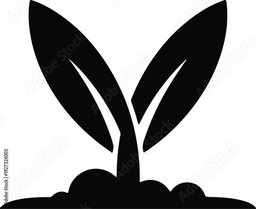 silhouette of a small plant seedling growing from the soil vector design