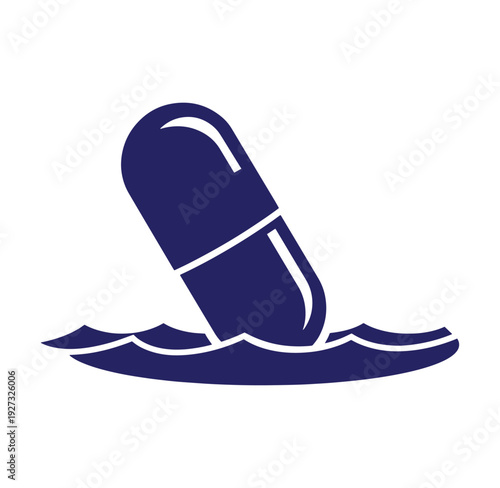 Pill or capsule partially submerged in water  medical or health concept