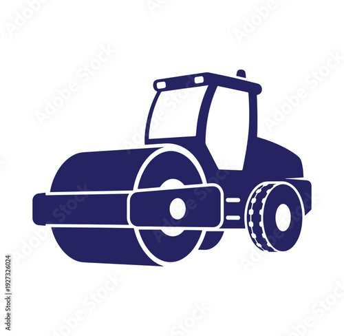 Road roller machine used for construction and paving isolated on white background