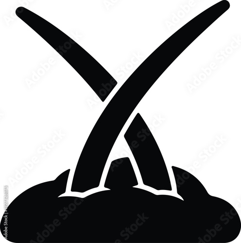 silhouette of crossed elephant tusks on ground base conservation icon vector design