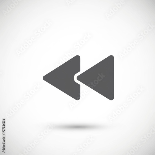 Modern flat design rewind media player button icon, representing fast backward control for multimedia content playback, isolated on a clean white background, suitable for user interface elements