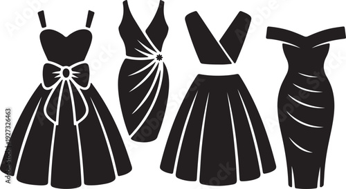 silhouette of four elegant cocktail dresses vector illustration 