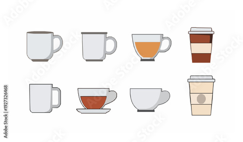 Minimalist Colorful Cup Icon Set for Tea and Coffee