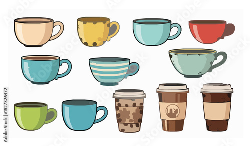 Cartoon Colorful Tea and Coffee Cup Collection