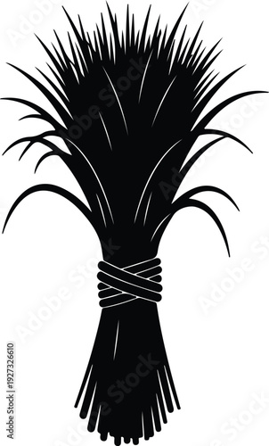 silhouette tied bundle of grass hay stalks for harvest agricultural vector design