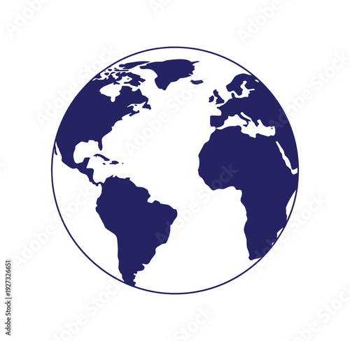Simple illustration of the Earth with continents in dark blue on white background