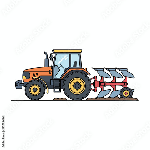 Agricultural Tractor with Plowing Equipment for Farming and Land Preparation