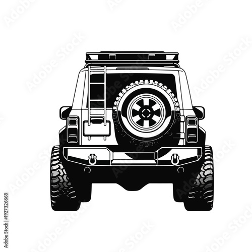 Rear view of a jeep with a spare tire on the back