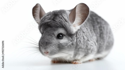 Chinchilla exploring its surroundings in a bright, indoor space with soft lighting and a clean background