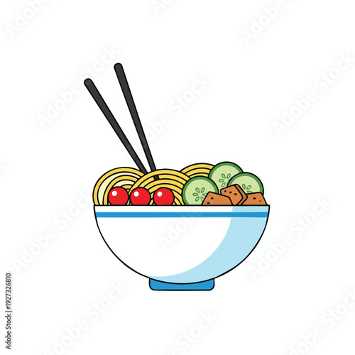 Delicious Asian inspired noodle salad in a modern bowl healthy and colorful meal concept