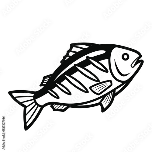 Fish in black and white color with fin and scales swimming right