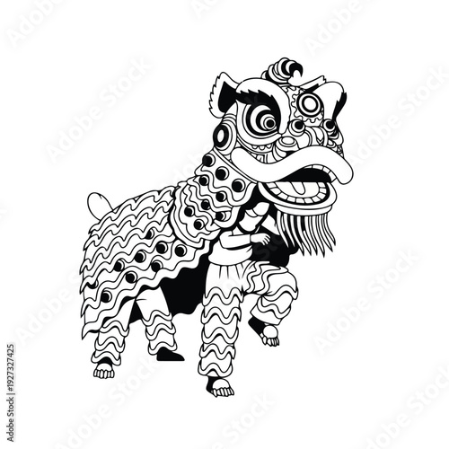 Lion Dance Performance in Traditional Costume Side View