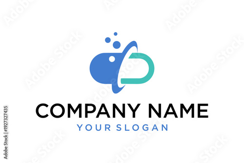 Abstract Pill Capsule and Letter D Logo Design with Bubbles, Modern Branding Concept for Pharmacy or Healthcare Company