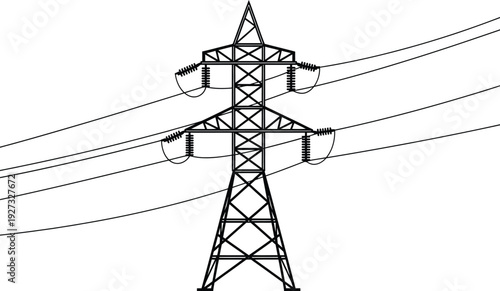 Electric power transmission tower with wires on for energy infrastructure