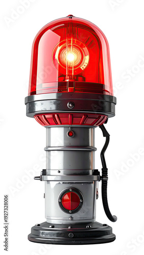 Red emergency light on a metallic base, glowing