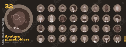 Placeholder Avatar and Character Cartoon Headshot Icon in Gray for a Professional Portrait or Retro Game UI. A Generic User Profile Picture with a Diverse Collection of People