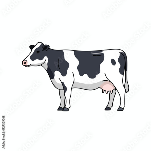 Adorable Black and White Cow Standing on a Pale Background for Agriculture and Farming Themes