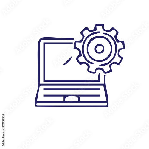 Laptop with gear icon for business technology and automation concept