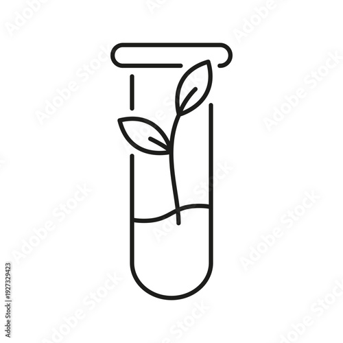 Test Tube With Plant Line Icon. Biotechnology And Genetic Engineering Outline Symbol. Laboratory Research And Plant Science. Editable Stroke. Isolated Vector Illustration