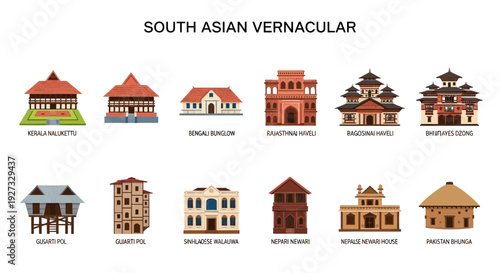 Illustration of twelve distinct South Asian vernacular architectural styles