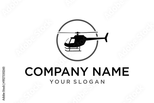 Minimalist Helicopter Silhouette Logo Design within a Circle for Aviation or Transport Company Branding