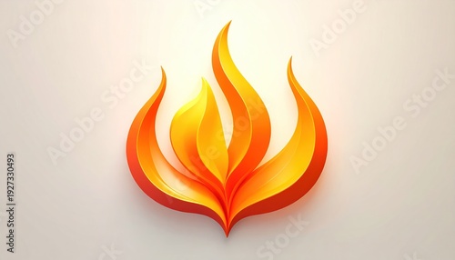 Stylized, vibrant flame graphic with layered, gradient colors on a neutral background