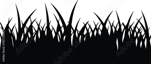 silhouette fresh green spring grass border isolated white background vector design