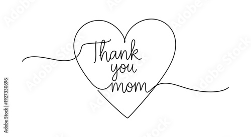 Thank you mom - mother's day greeting card design with heart Vector