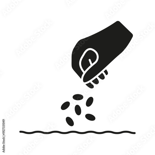 Hand Sowing Seeds Solid Icon. Agriculture, Planting, And Growth Process Silhouette Symbol. Farming And Cultivation Concept. Isolated Vector Illustration