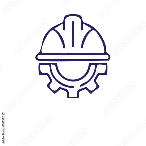 Hard hat with gear icon safety work industrial protection concept