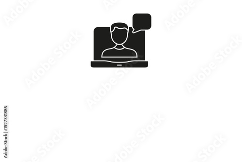 Video Call With Speech Bubble Solid Icon. Online Communication, Virtual Meeting, And Video Conferencing Silhouette Symbol. Digital Interaction. Isolated Vector Illustration