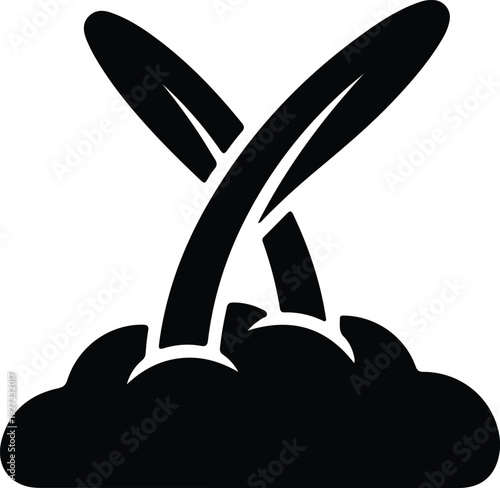 silhouette two fresh leaves growing from fertile soil plant sprout vector design