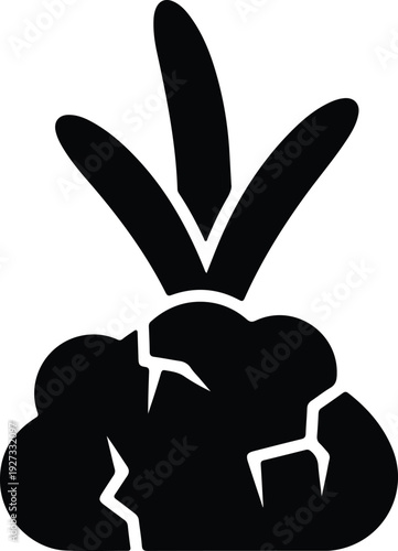 silhouette young plant breaking through cracked soil fresh growth vector design