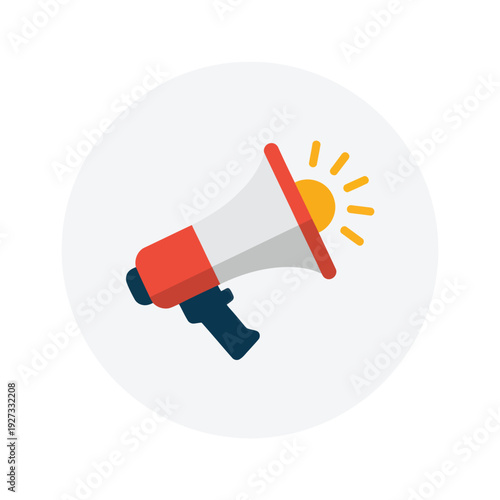 A minimalist icon illustration of a megaphone emitting loud sound from its speaker