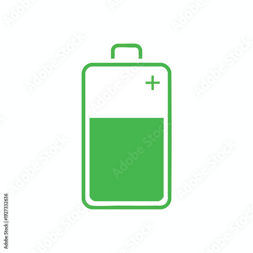 Close up of a Modern Battery Icon with Charge Level in Bright Green