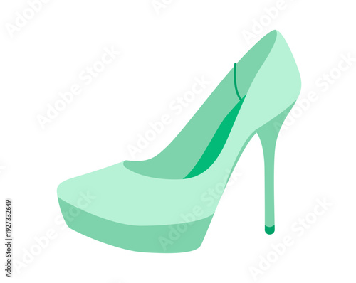 Platform stiletto pump women mint heel flat shoe. High sole sexy dress footwear for party, club, night out. Technical illustration, CAD mockup, bright vector men unisex isolated glamorous style.