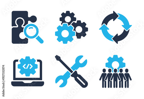 Team Collaboration and System Integration icon set. Solid glyph series icons