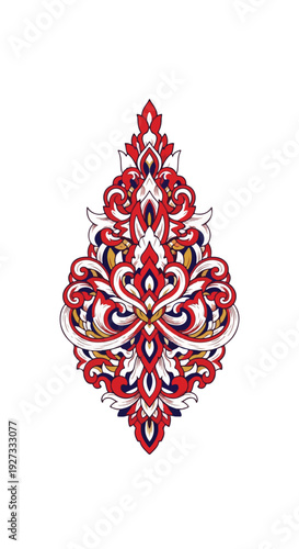 Vibrant Red Floral Ornament Design Element.