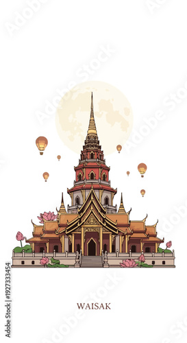 Wat Arun Temple with Hot Air Balloons.