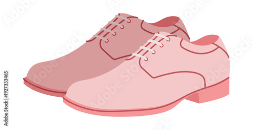 Dress derby mens pink flat lace pair. Classic lace up suit footwear oxford derby hybrid style. Technical fashion illustration CAD mockup sketch vector women unisex isolated.