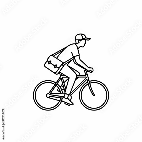 A person riding a bicycle and carrying a messenger bag, symbolizing transport and delivery