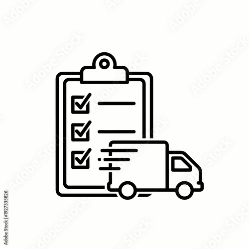 Illustration of a delivery truck and clipboard, symbolizing logistics and order fulfillment