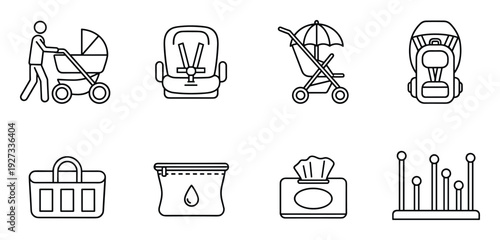 Man pushing baby carriage outline icon vector illustration of parent with stroller child transportation
