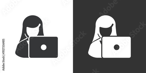 Female Laptop User icon. Solid glyph series icon