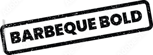Black grunge textured stamp with a prominent rectangular border displaying the words Barbeque Bold for impact