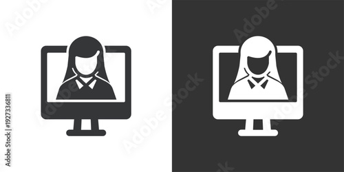 Female Video Conference icon. Solid glyph series icon