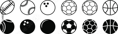 Set of sports ball icons isolated on gray background football basketball baseball collection