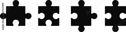 Puzzle piece icons set, jigsaw solution concept vector illustration collection