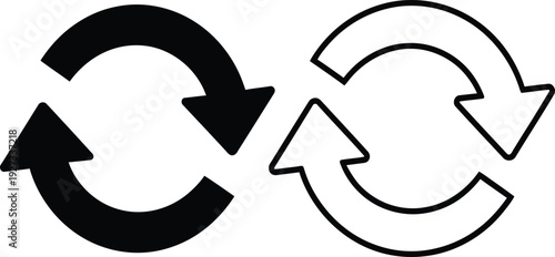 Black and white circular arrows icon set for swap or exchange concepts