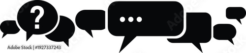 Multiple chat speech bubbles with question mark and typing indicator icons illustration